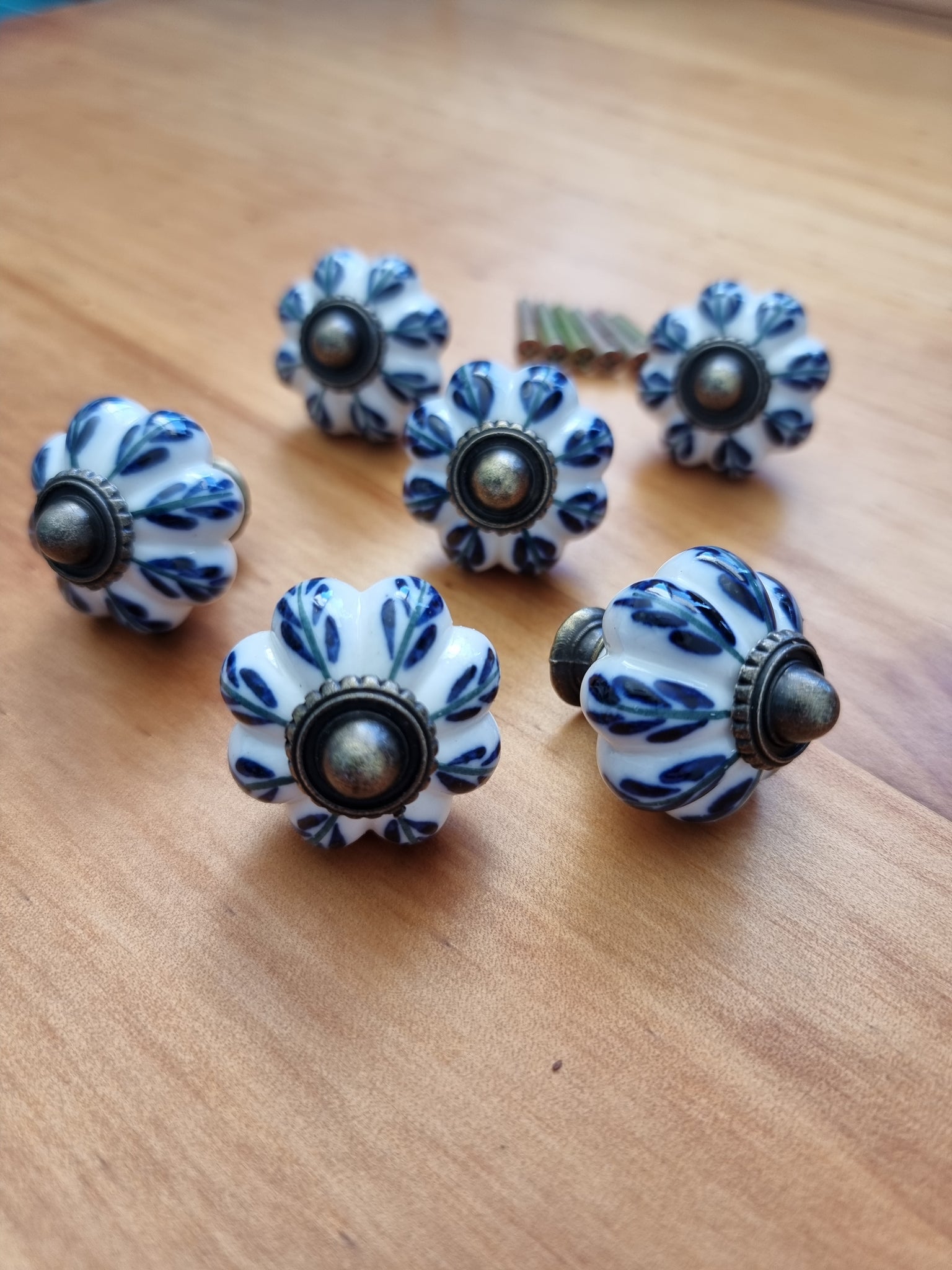 Ceramic floral Drawer handle pull