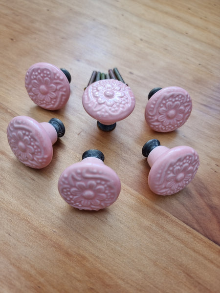Ceramic blush pink floral Drawer handle pull