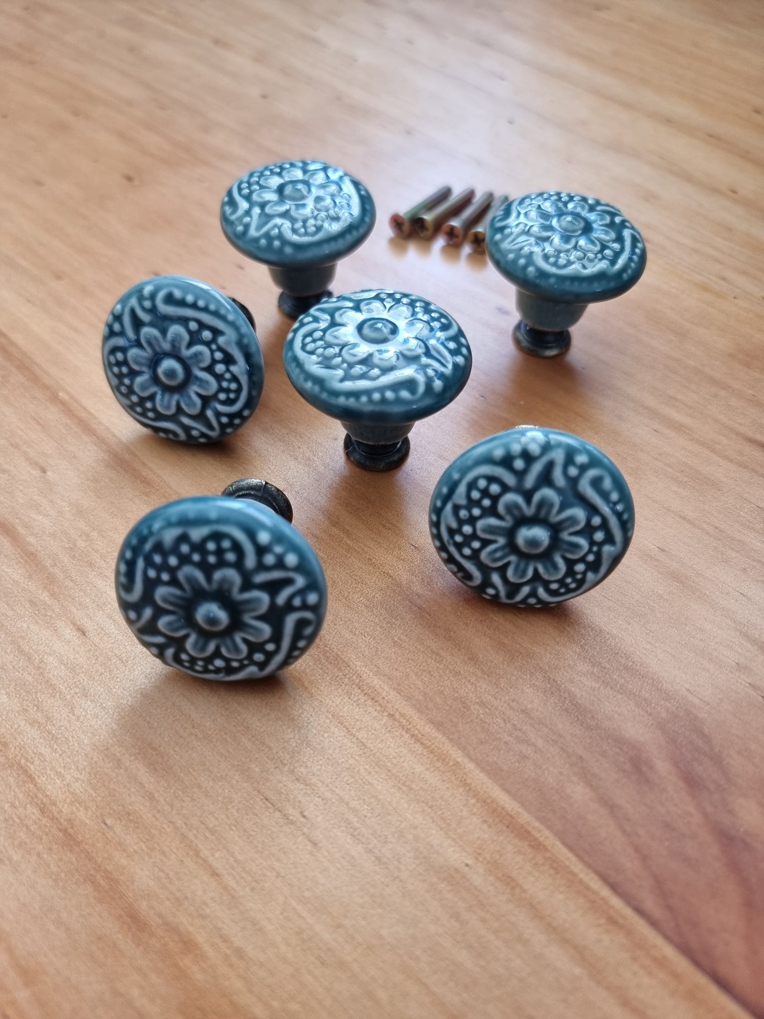 Ceramic Green floral Drawer handle pull