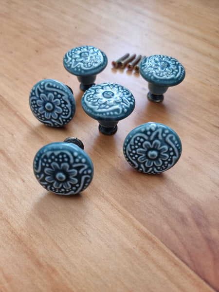Ceramic Green floral Drawer handle pull