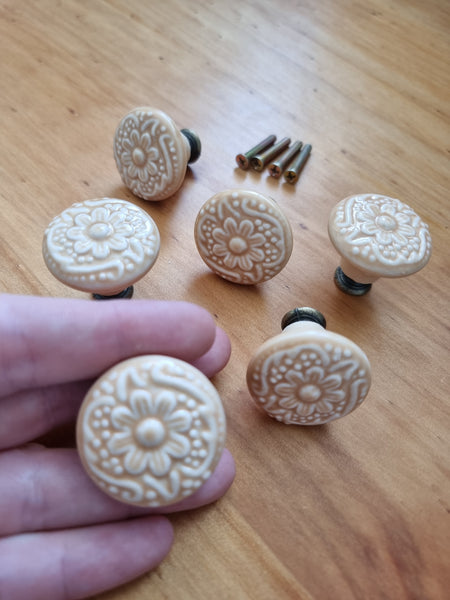 Ceramic Apricot floral Drawer handle pull
