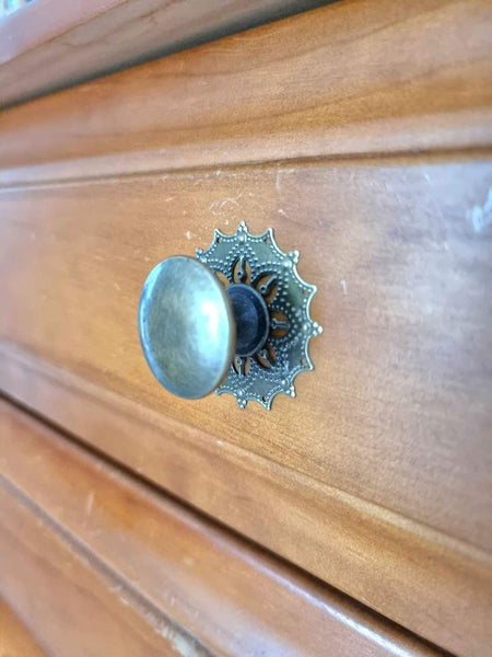 Metal Knob Drawer handle pull with backing - antique brass
