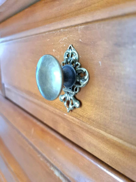 Metal Knob Drawer handle pull with backing - antique brass