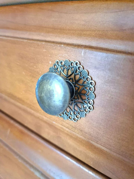 Metal Knob Drawer handle pull with backing - antique brass