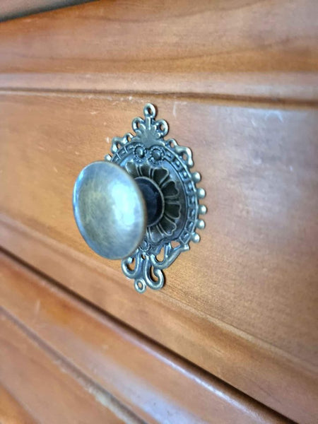 Metal Knob Drawer handle pull with backing - antique brass