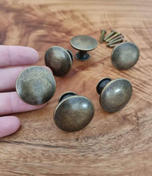 Metal Knob Drawer handle pull with 80mm backing - antique brass