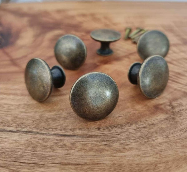 Metal Knob Drawer handle pull with 80mm backing - antique brass