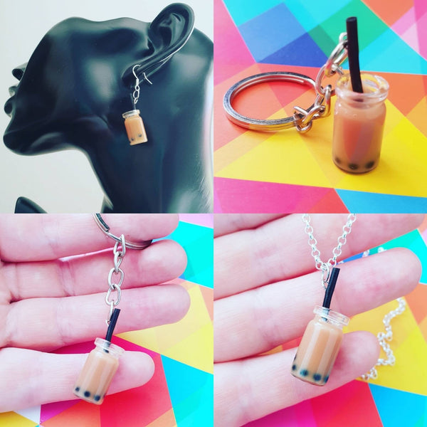 Bubble Tea Jewelry Necklace Earrings Keychain Bracelet Anklet Badge Phone Charm Keyring Collar Pins choker phone car tapioca boba kawaii
