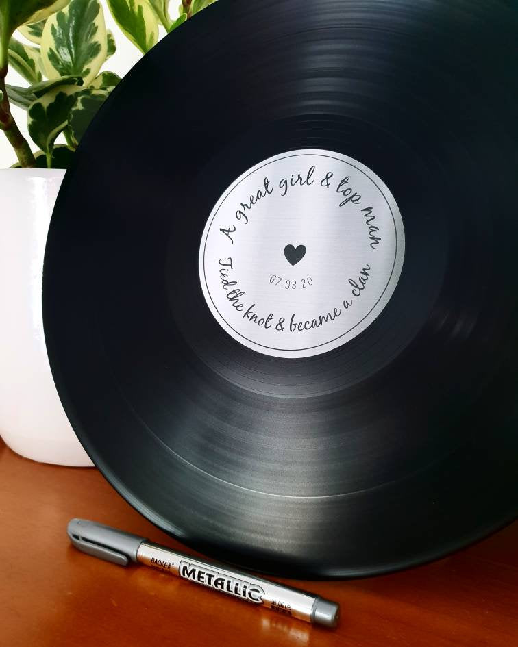 Record Signing Custom Label on Vinyl Signing Record - Write messages for special occa ...