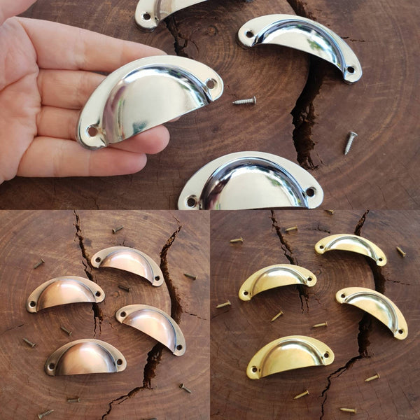 Metal Drawer handle pulls -  Cup Shell knob Antique Vintage look