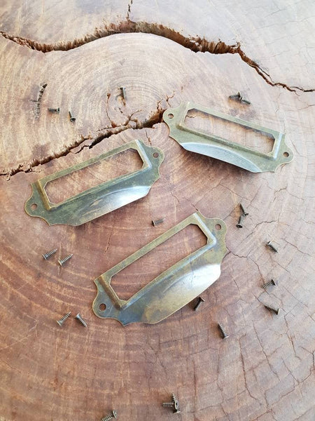 Metal Label Drawer handle pull -ADD your own labels!