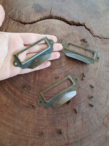 Metal Label Drawer handle pull -ADD your own labels!