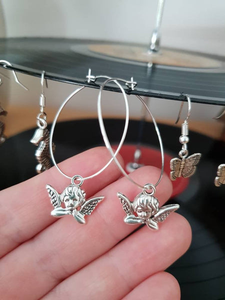 Cherub angel jewelry Earrings Necklace Keychain Car Charm Bracelet Keyring Choker Collar Pins Jewellery hippy boho Alternative hoops gypsy