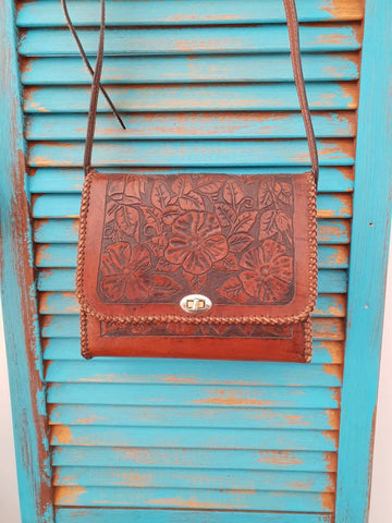 Vintage Leather Tooled BAG Boho Handbag Day Everyday Womens Shoulder Music Festival Purse Accessory Bohemian Gypsy Hippy Roses Hand Carved