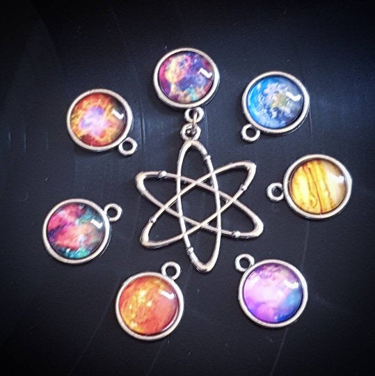 Atom Jewelry Necklace Earrings Keychain Bracelet Collar Pin Badge Phone Charm Keyring Anklet Choker Science Chemistry Alternative Alt Quirky