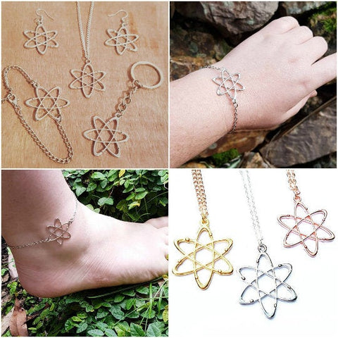 Atom Jewelry Necklace Earrings Keychain Bracelet Collar Pin Badge Phone Charm Keyring Anklet Choker Science Chemistry Alternative Alt Quirky