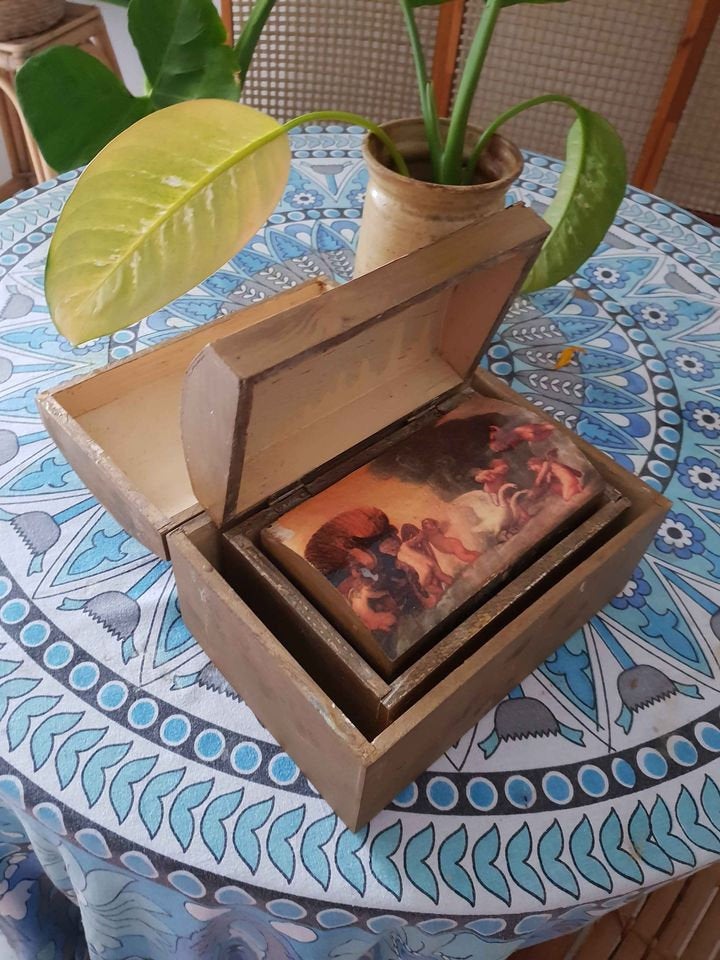 Vintage Wood Angel cherub wooden box set of 3 - home decor jewellery trinkets