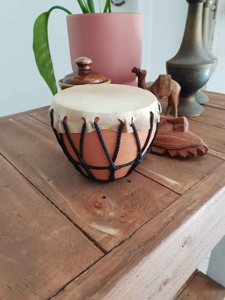 Vintage terecotta mini drum - home decor trinkets - musical instrument