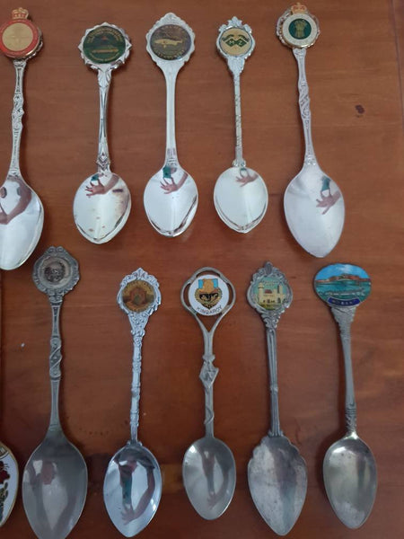 Silver plated spoons - Vintage Antique Retro - collector spoon decor wall art collection Australia Australiana cuttlery - wedding cafe party