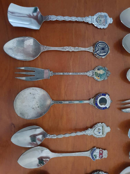 Silver plated spoons - Vintage Antique Retro - collector spoon decor wall art collection Australia Australiana cuttlery - wedding cafe party